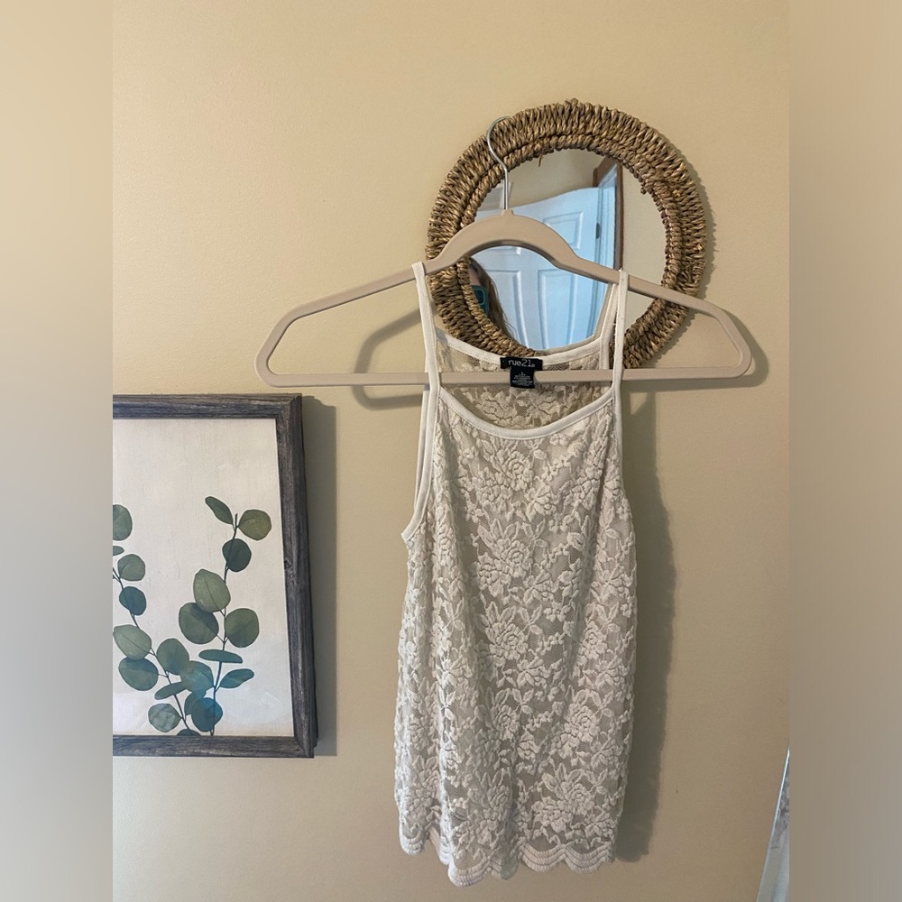 Boho white tank lace size large